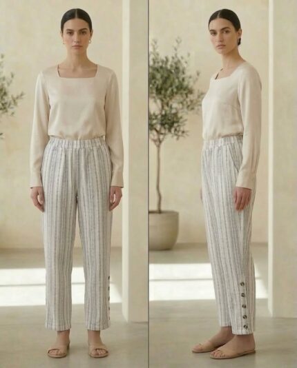 Striped Ankle-Length Trousers